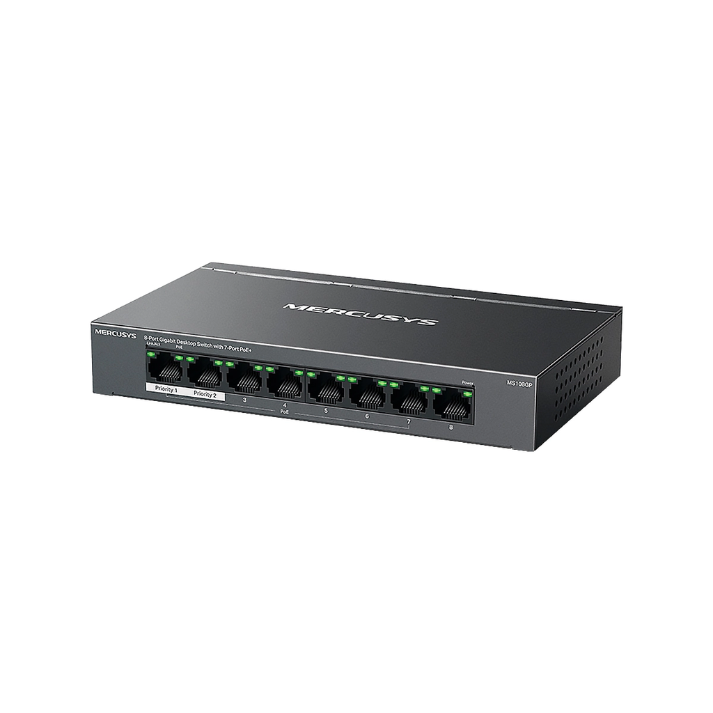 SWITCH MERCUSYS ESCRITORIO 8PORT CON 7 PORT PoE Plus 30W 10-100-1000MBPS 250m