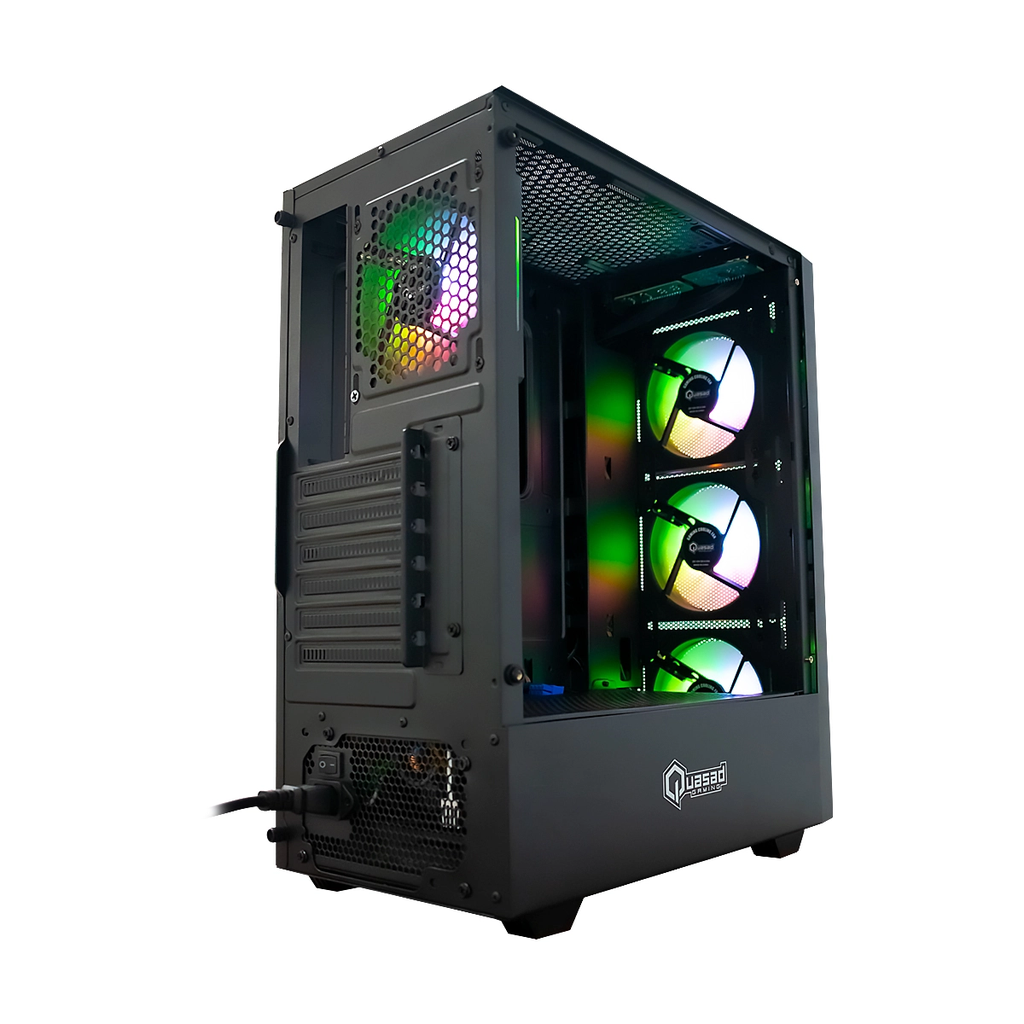 CASE QUASAD GAMING 0.5MM METAL-MESH SIDE-GLASS 3USB HD-AUD 4VEN-RGB810 ATX-FULL-SIZE