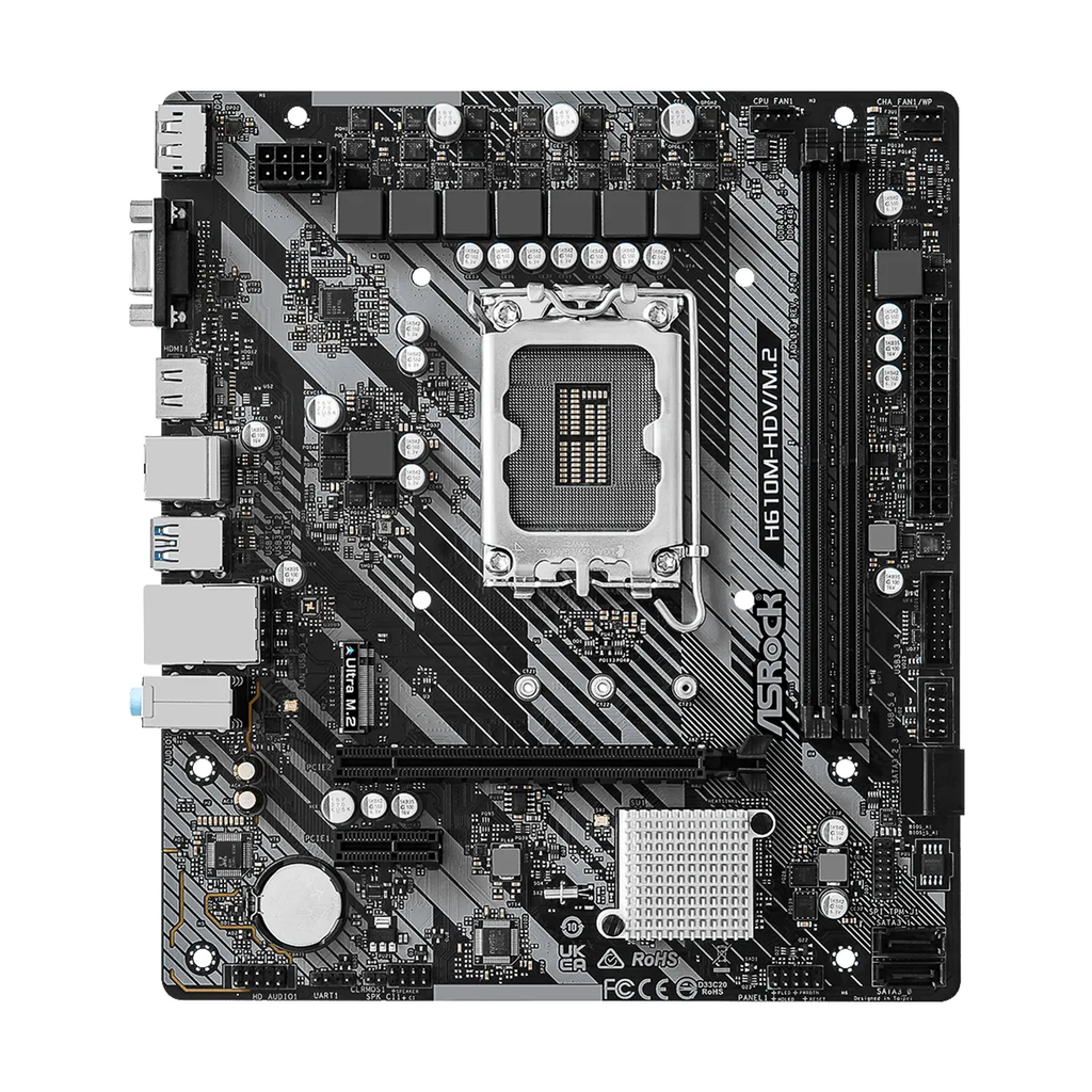 MBO ASROCK H610M-HDV/M.2 12-13GEN LGA1700 HDMI-VGA-DP 2XDDR4 10USB 4SATA3 PCIE1X16-2X1 M.2 MICROATX
