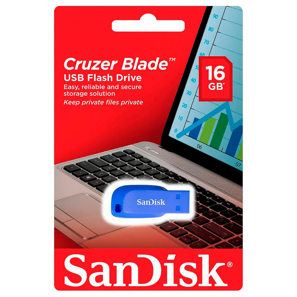 FLASH MEMORY SANDISK 16GB CRUZER BLADE USB AZUL