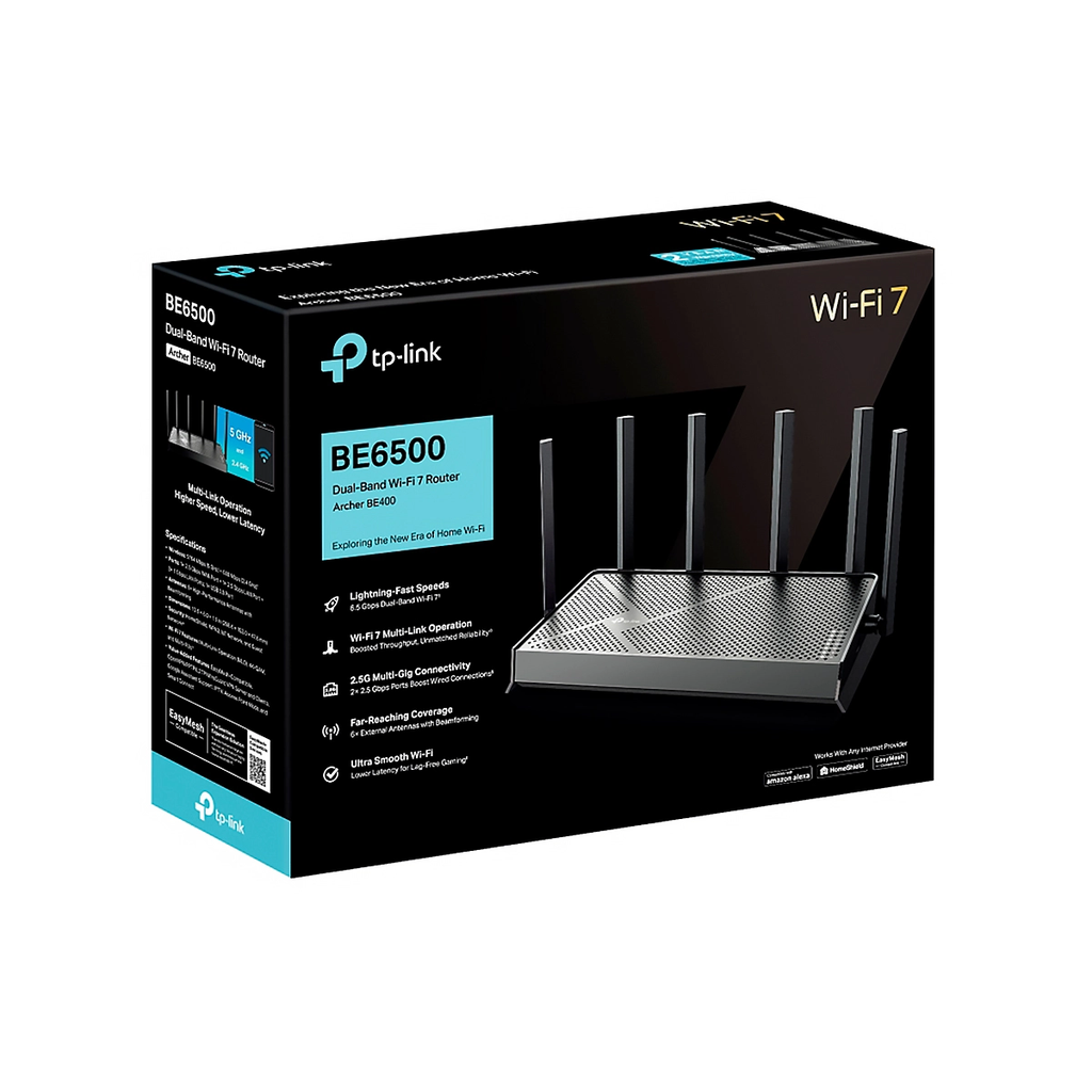 ROUTER TP-Link BE400 Wi-Fi 7 BE6500 Doble Banda MLO 1P 2.5Gbps 6Antenas