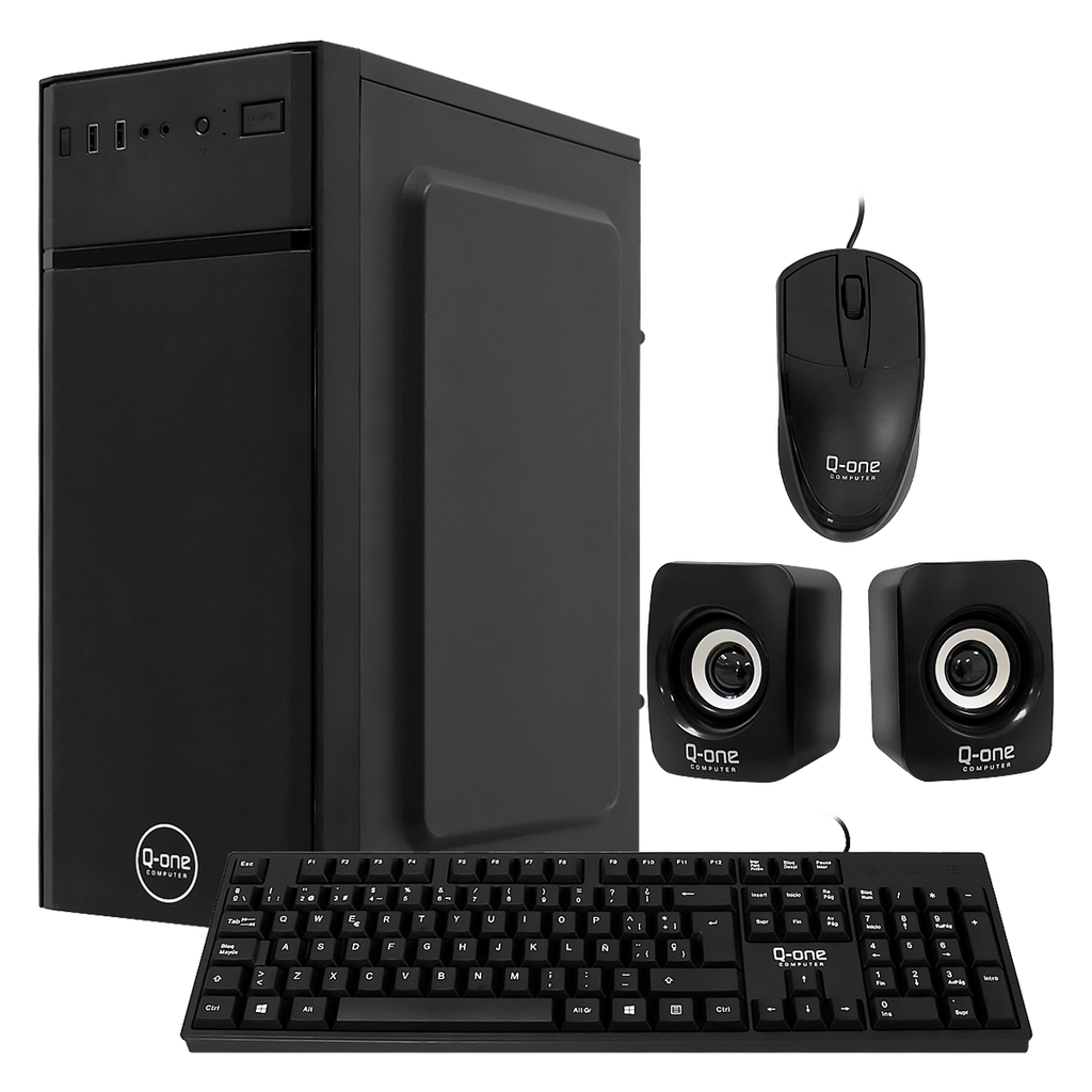 CASE Q-ONE C6016 ATX COMBO Parlante Teclado Muose  2USB 0.4mm PS-250W-Real Black