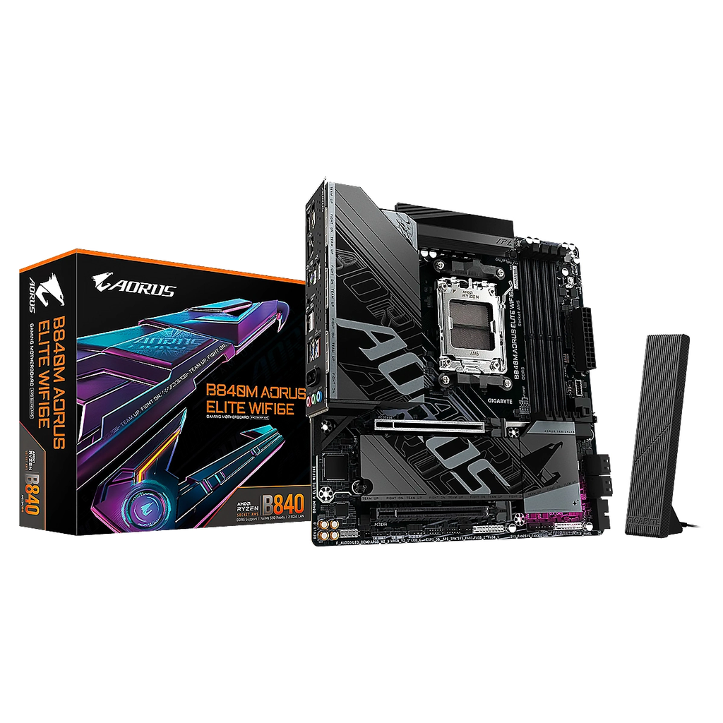 MBO Gigabyte AORUS B840M ELITE WIFI6E  AMD Ryzen 9000 DDR5-5200 BT 2DP HDMI 7USB PCIe 4.0 MicroATX