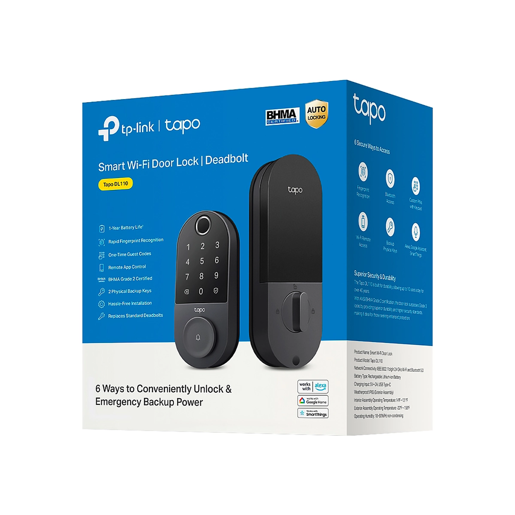 CERRADURA TP-linkl Inteligente WIFI 6 Formas de Acceder Huella Digital Carga USB-C Bat. 1 Anio Black