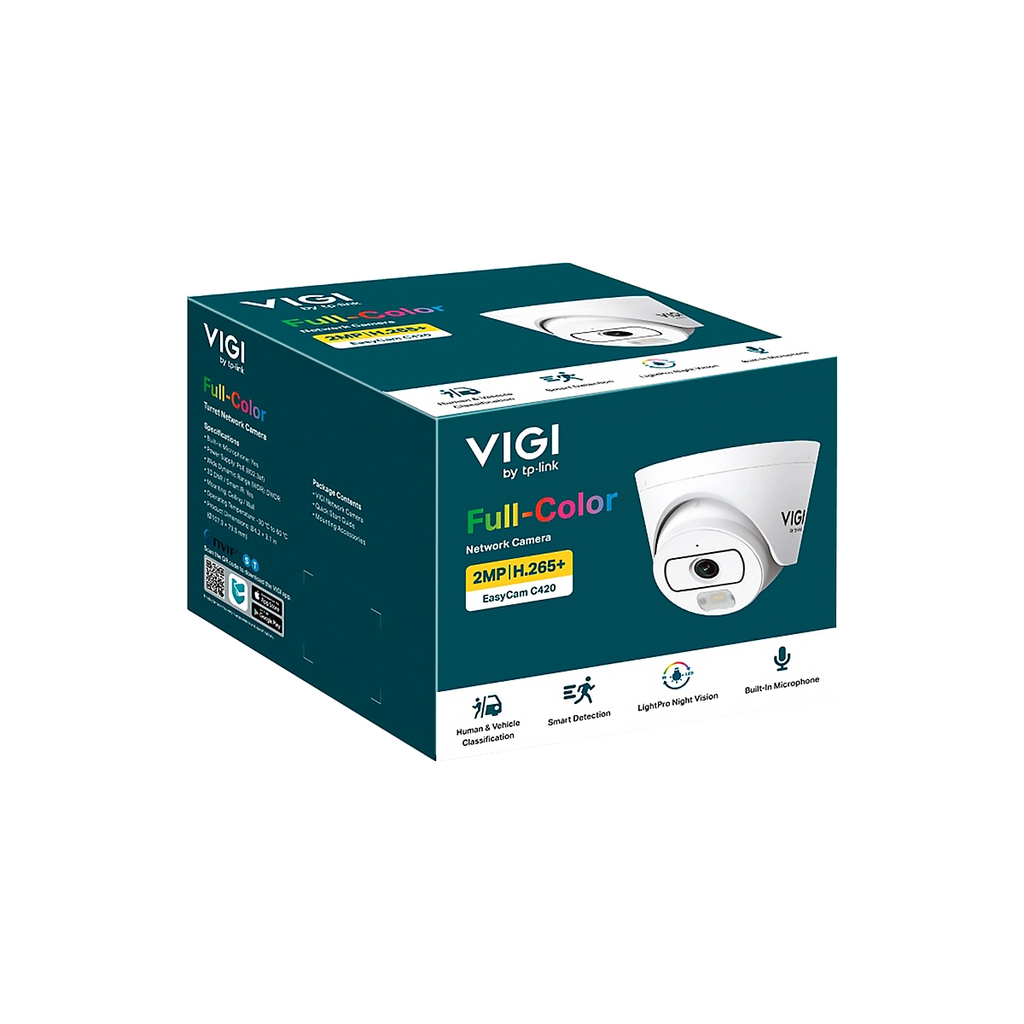 Camara TP-Link VIGI 2MP Full-Color Turret Network Human-Vehiculo Clasificacion Smart Detection