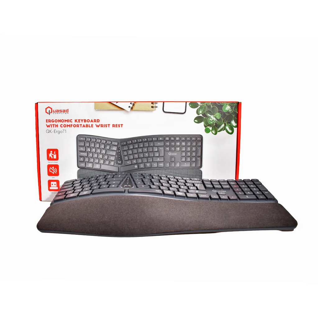 TECLADO QUASAD QK-ERGO T1 TRIPLE MODE ERGONOMIC SPLIT 3D 2.4Ghz BT MULTIMEDIA BATT. BLACK