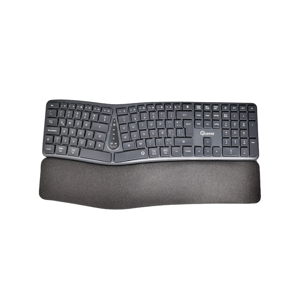 TECLADO QUASAD QK-ERGO T1 TRIPLE MODE ERGONOMIC SPLIT 3D 2.4Ghz BT MULTIMEDIA BATT. BLACK
