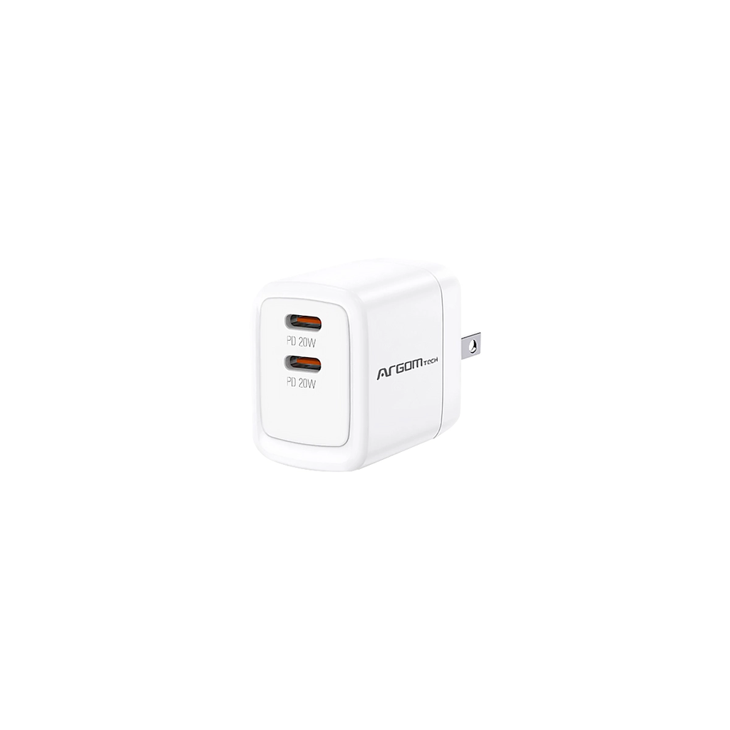 WALL CHARGER DUAL ARGOM 40W CARGA RAPIDA 2 CONT. TYPE-C BLANCO