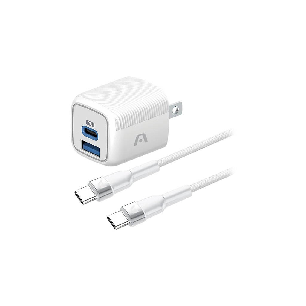 WALL CHARGER DUAL ARGOM VOLTA P40 FAST CHARGE 2 CONT. TYPE-C  USB-A W-CABLE BLANCO