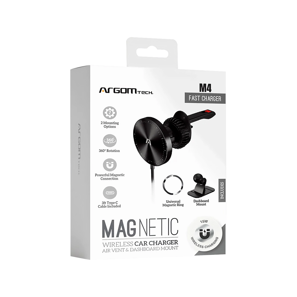CAR MOUNT ARGOM WIRELESS FAST CHARGER MAGNETIC M4 NEGRO
