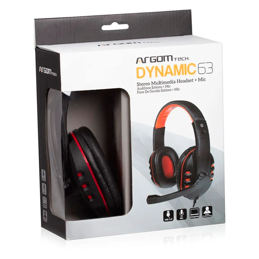 HEAD SET  ARGOM HS-0063 Dynamic 63 Stereo USB w-Mic Black-Red