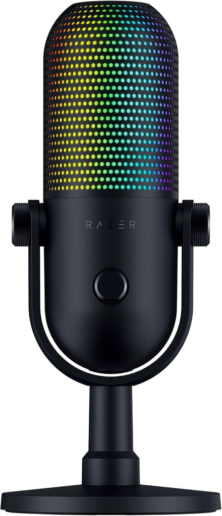Razer Seiren V3 Chroma RGB Micrófono USB: iluminación reactiva de transmisión y juegos, sensor de toque para silenciar, micrófono condensador, limitador de ganancia digital y amortiguador, PC,