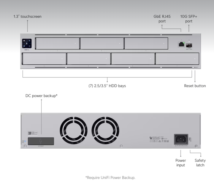 NVR PRO UniFi Protect, con bahía para 7 discos duros, almacena hasta 20 cámaras 4k o 60 cámaras 1080p, pantalla táctil
