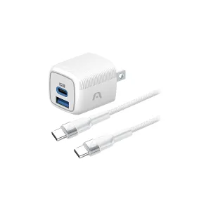 WALL CHARGER DUAL ARGOM VOLTA P40 FAST CHARGE 2 CONT. TYPE-C  USB-A W-CABLE BLANCO