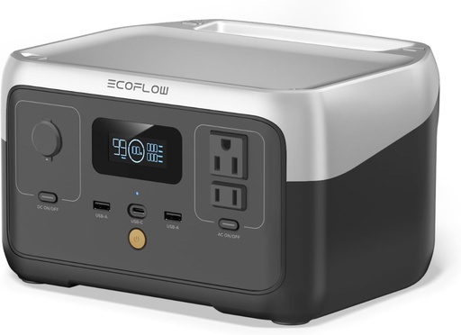 [ECOFLOW RIVER 2] EF ECOFLOW Estación de energía portátil RIVER 2, batería LiFePO4 de 256 Wh/1 hora de carga rápida, 2 salidas de corriente alterna de hasta 600 W, para campamento