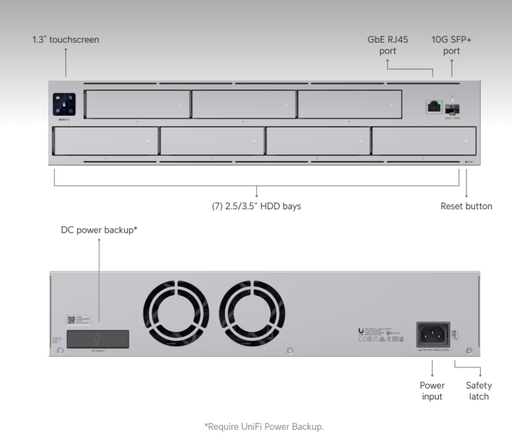 [UNVR-Pro] NVR PRO UniFi Protect, con bahía para 7 discos duros, almacena hasta 20 cámaras 4k o 60 cámaras 1080p, pantalla táctil
