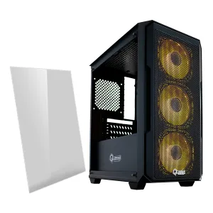 [CASQUAQG907BMBK] CASE QUASAD MICRO-ATX GAMING 0.5MM METAL-MESH SIDE-GLASS 3USB HD-AUD 3VEN-RGB810